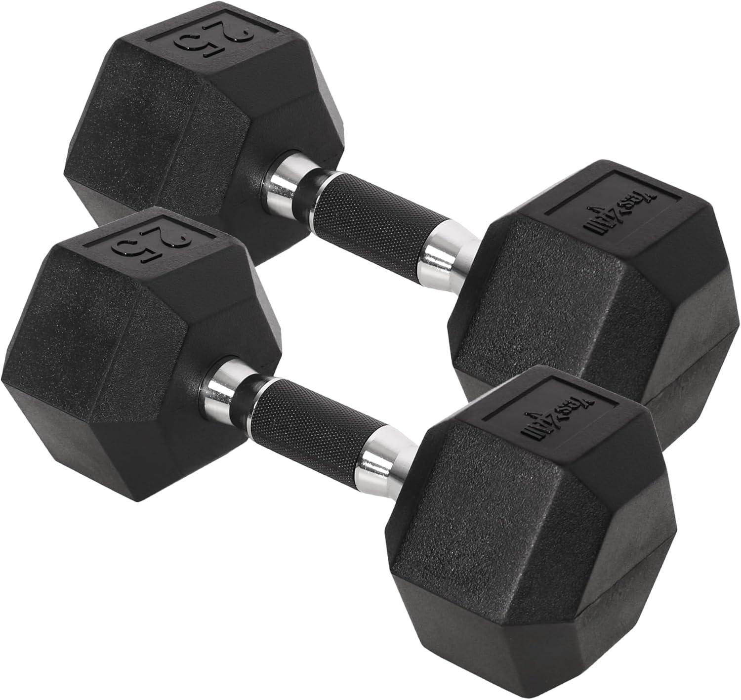 imageYes4All ChromeRubber Grip Encased Hex Dumbbells Hand Weights With AntiSlip 1030 LBS PairE 25lbs Pair