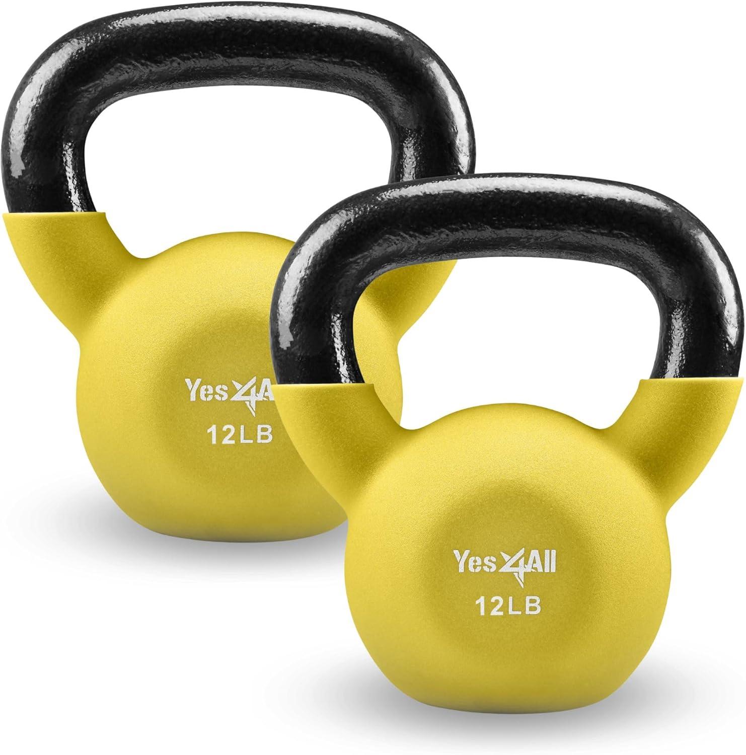 imageYes4All Kettlebell 565 LB Neoprene Coated Cast Iron Kettlebells Wide Grip Handle ampamp Flat Bottom for Swings Squats Deadlifts Push Ups ampamp Full Body Training at Home Gym Single ampamp SetC 12LB Illuminating