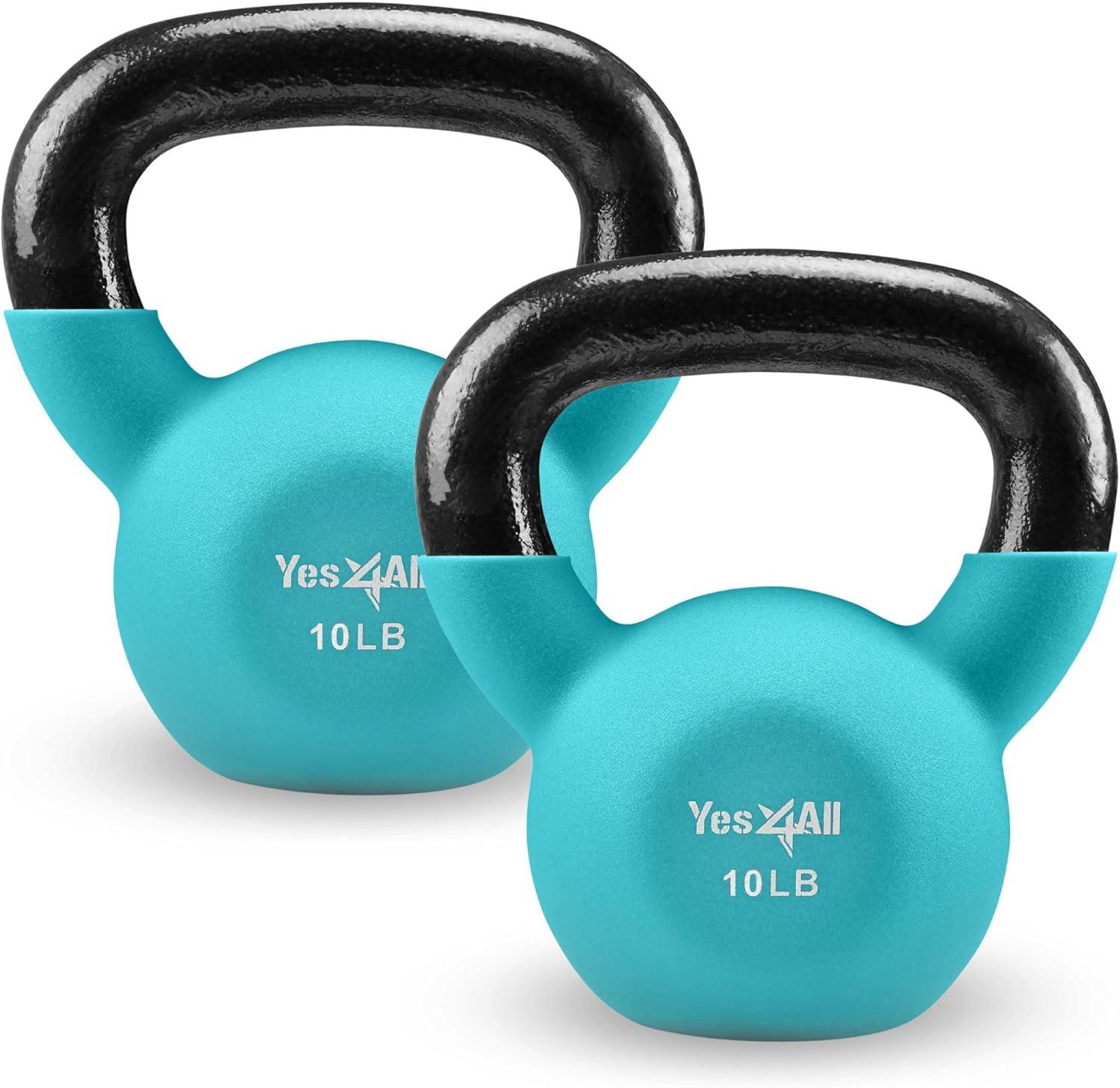 imageYes4All Kettlebell 565 LB Neoprene Coated Cast Iron Kettlebells Wide Grip Handle ampamp Flat Bottom for Swings Squats Deadlifts Push Ups ampamp Full Body Training at Home Gym Single ampamp SetB 10LB Peacock Blue