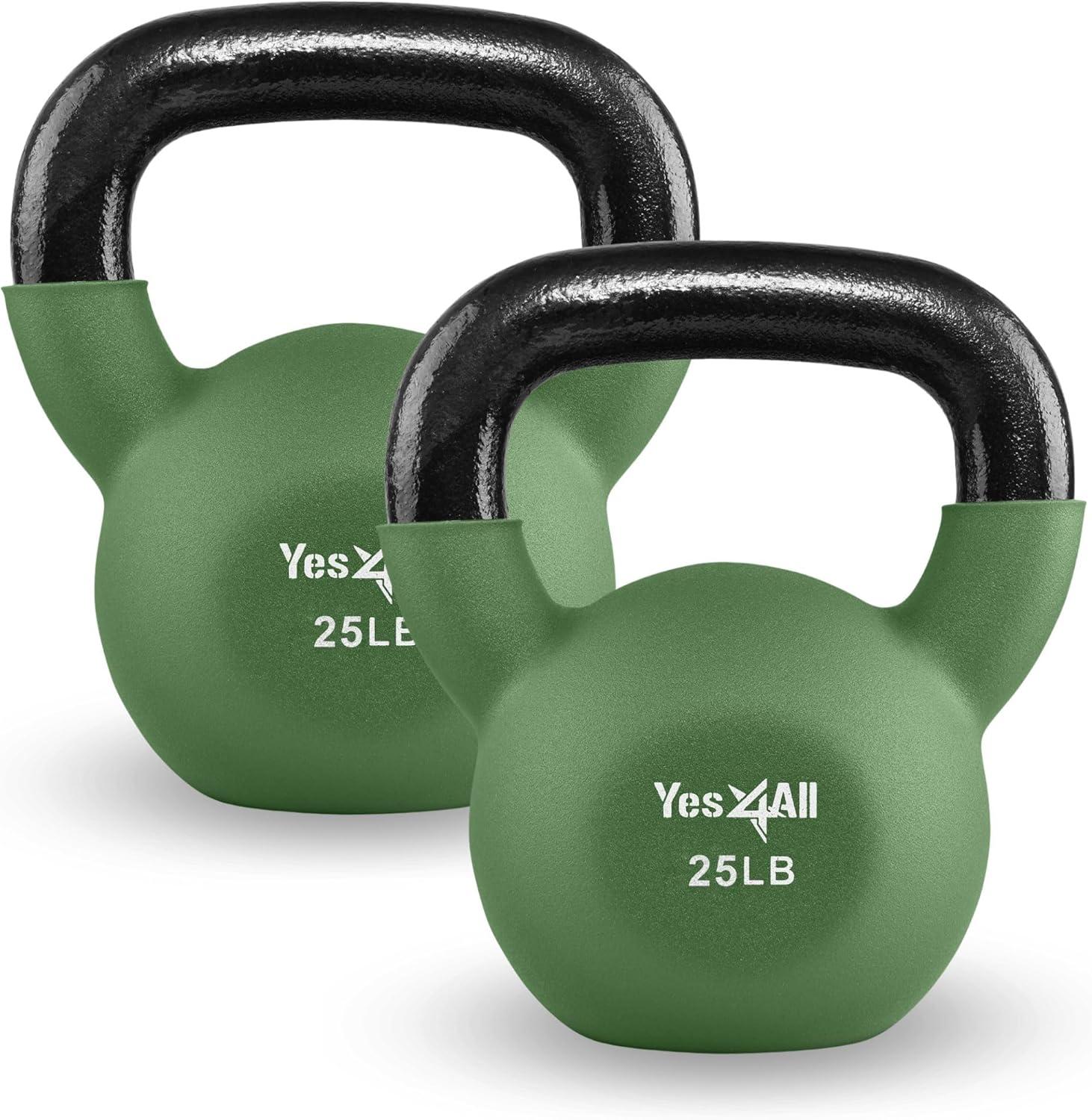 imageYes4All Kettlebell 565 LB Neoprene Coated Cast Iron Kettlebells Wide Grip Handle ampamp Flat Bottom for Swings Squats Deadlifts Push Ups ampamp Full Body Training at Home Gym Single ampamp SetG 25LB Green Glimmer