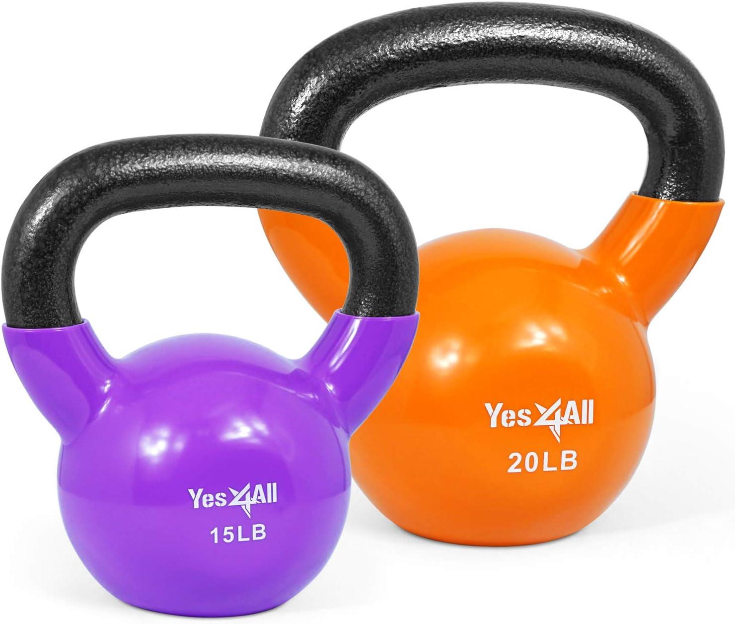 imageYes4All Kettlebell Vinyl Coated Kettlebell Cast Iron Sets with Stable Flat Bottom for Full Body Workout Push up Grip Strength Training ampamp Weights ExercisesMulticolor