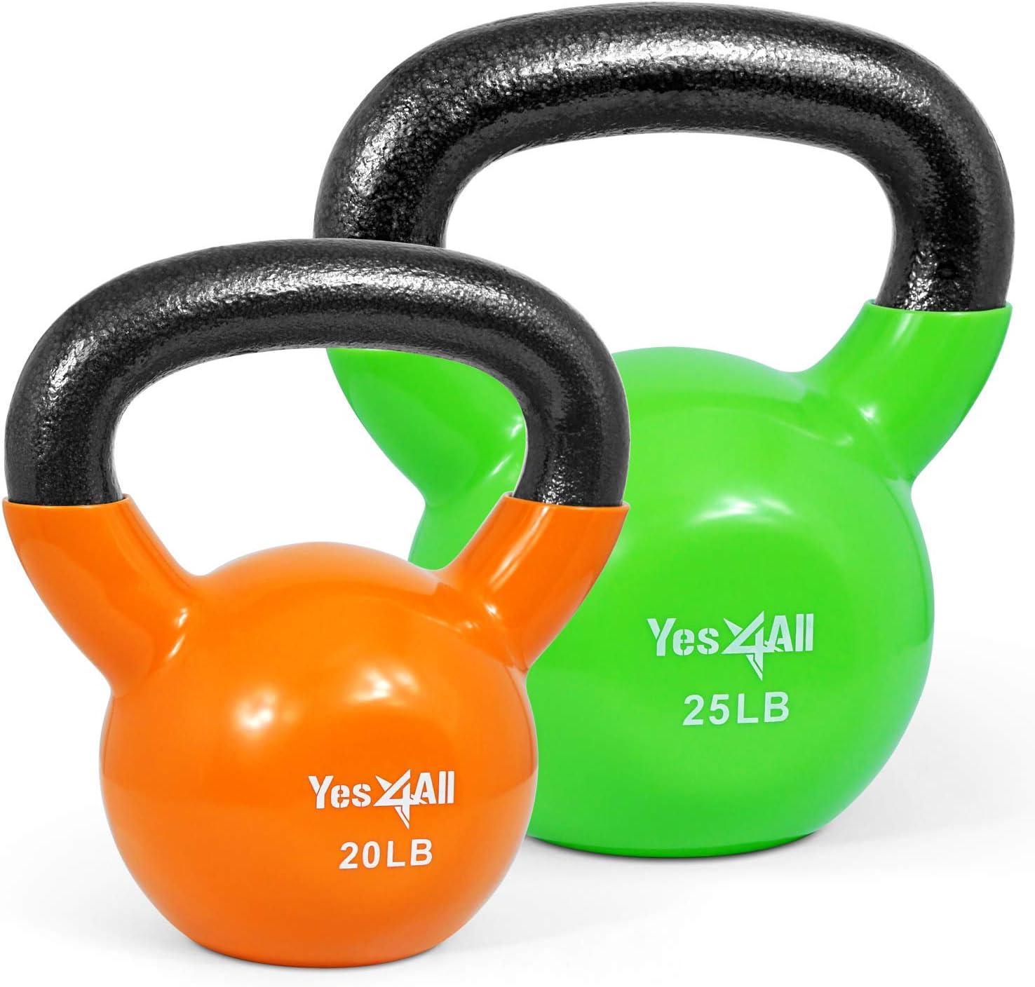 imageYes4All Kettlebell Vinyl Coated Kettlebell Cast Iron Sets with Stable Flat Bottom for Full Body Workout Push up Grip Strength Training ampamp Weights ExercisesMulticolor