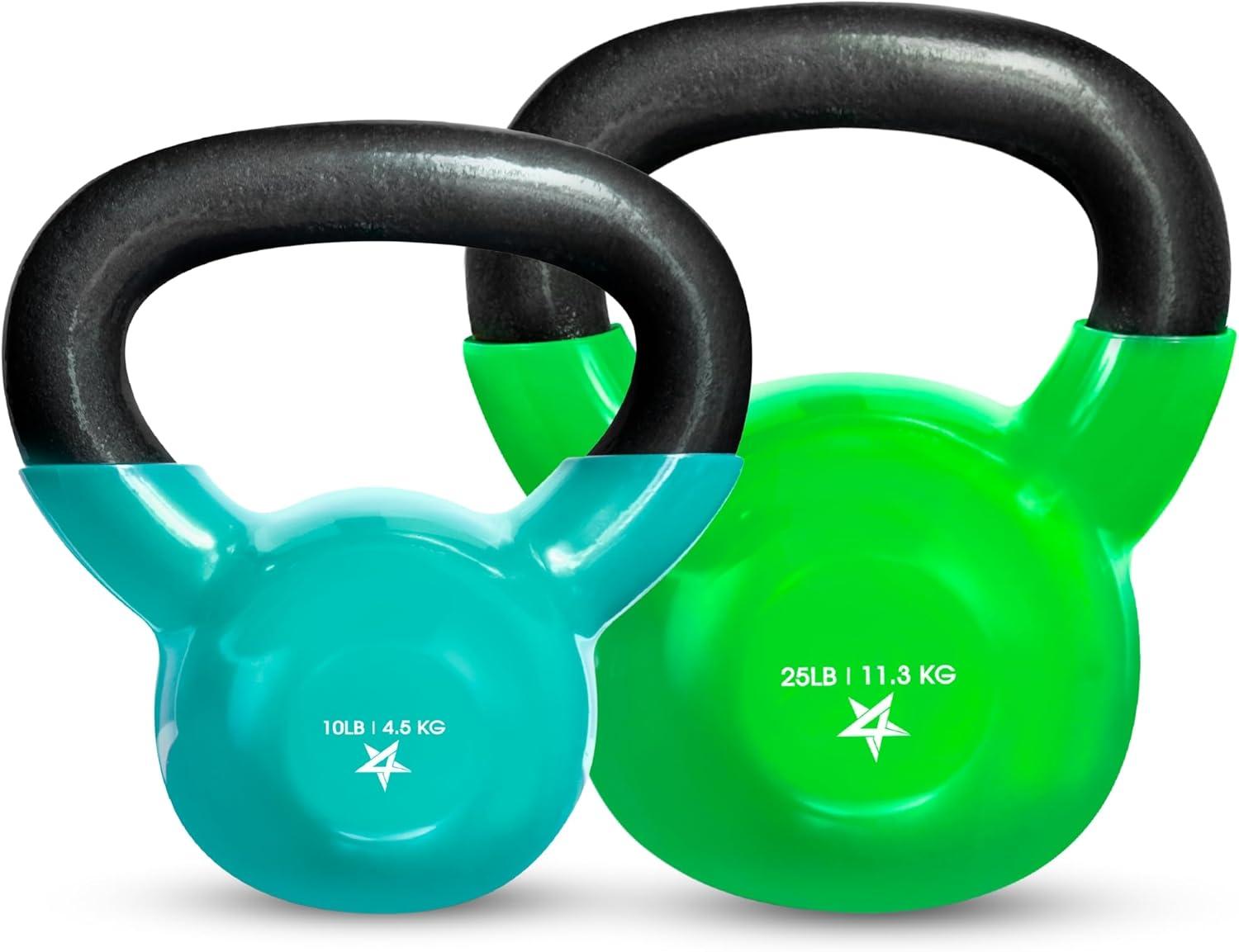 imageYes4All Kettlebell Vinyl Coated Kettlebell Cast Iron Sets with Stable Flat Bottom for Full Body Workout Push up Grip Strength Training ampamp Weights ExercisesMulticolor