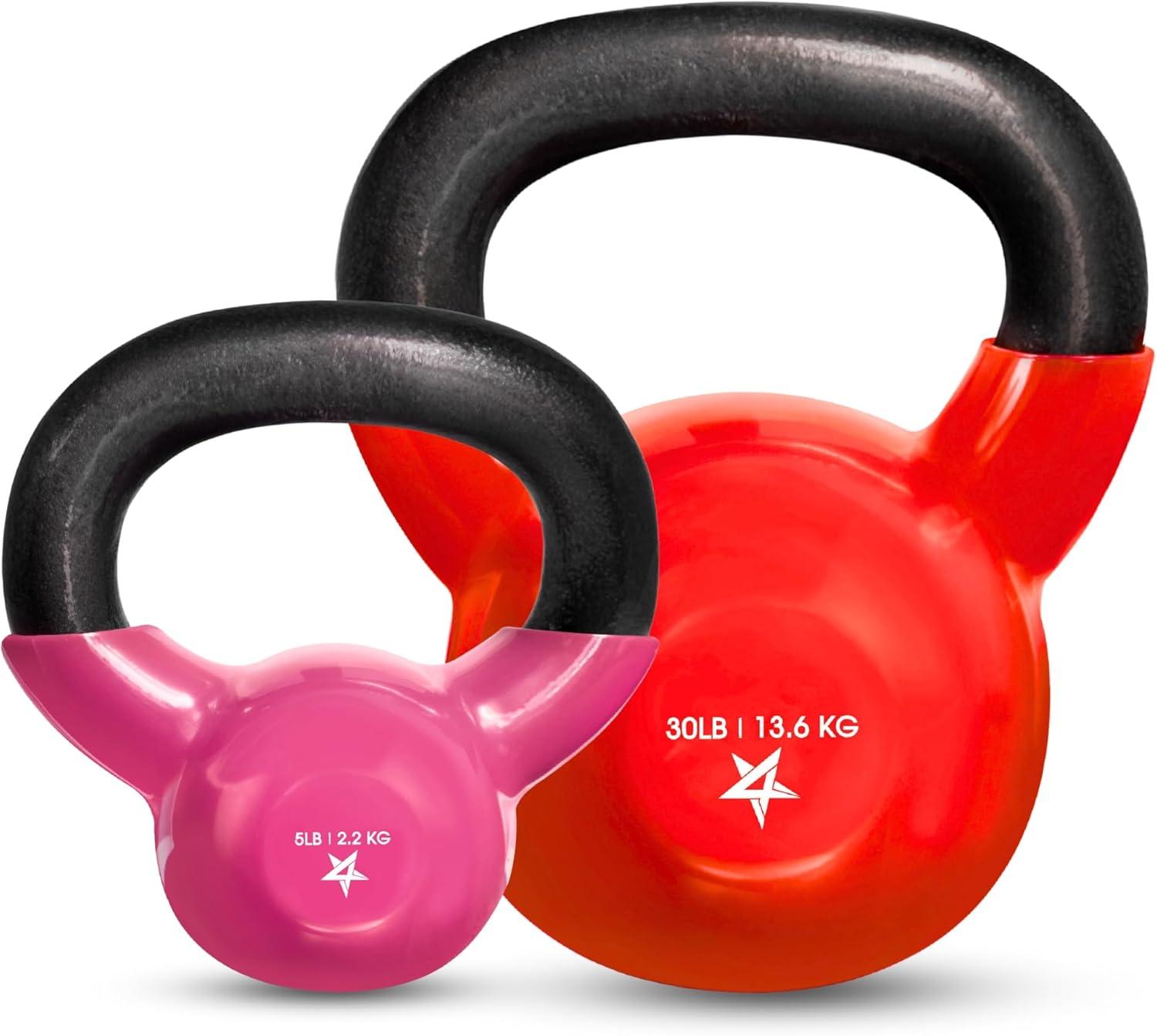 imageYes4All Kettlebell Vinyl Coated Kettlebell Cast Iron Sets with Stable Flat Bottom for Full Body Workout Push up Grip Strength Training ampamp Weights ExercisesMulticolor
