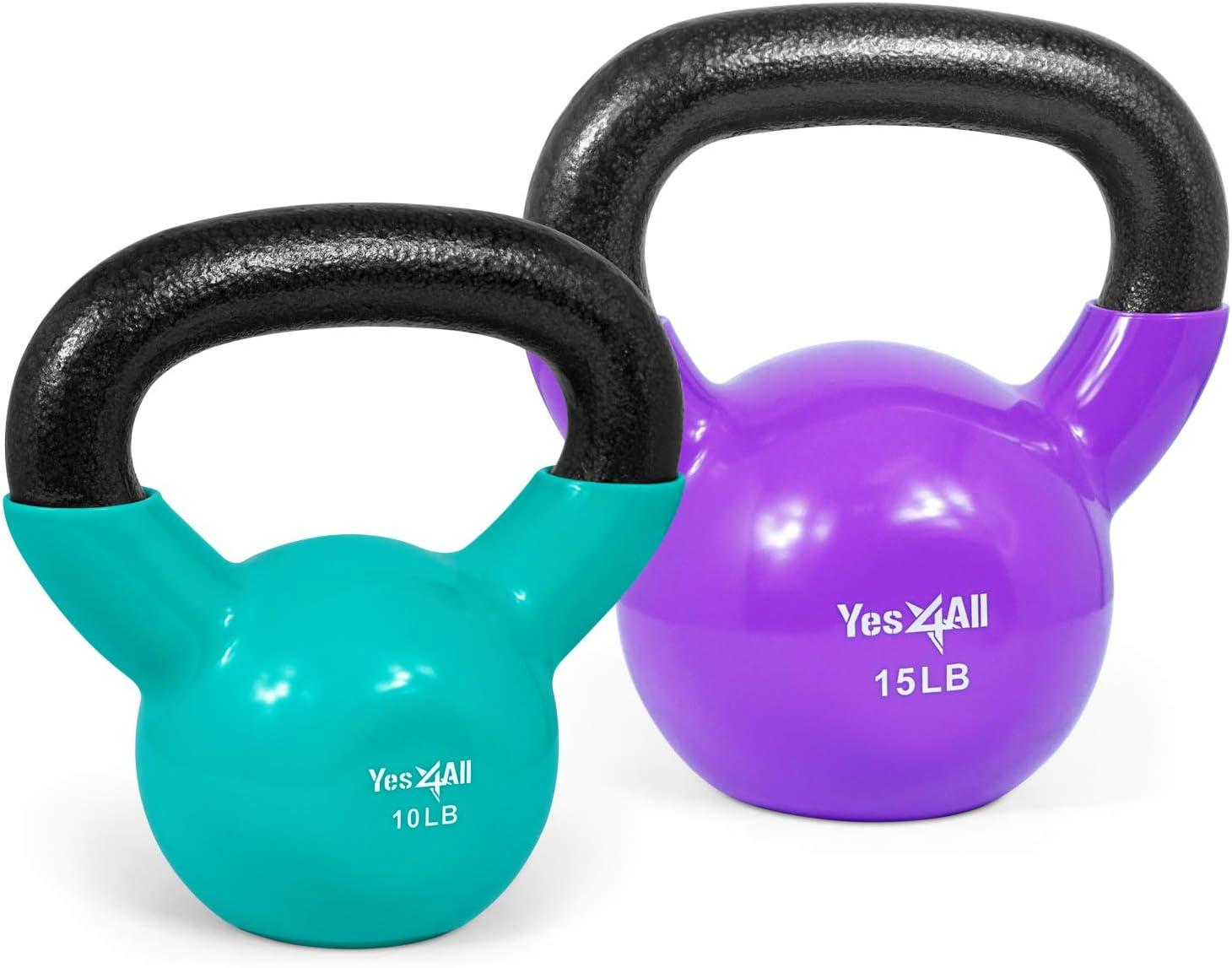 imageYes4All Kettlebell Vinyl Coated Kettlebell Cast Iron Sets with Stable Flat Bottom for Full Body Workout Push up Grip Strength Training ampamp Weights ExercisesMulticolor