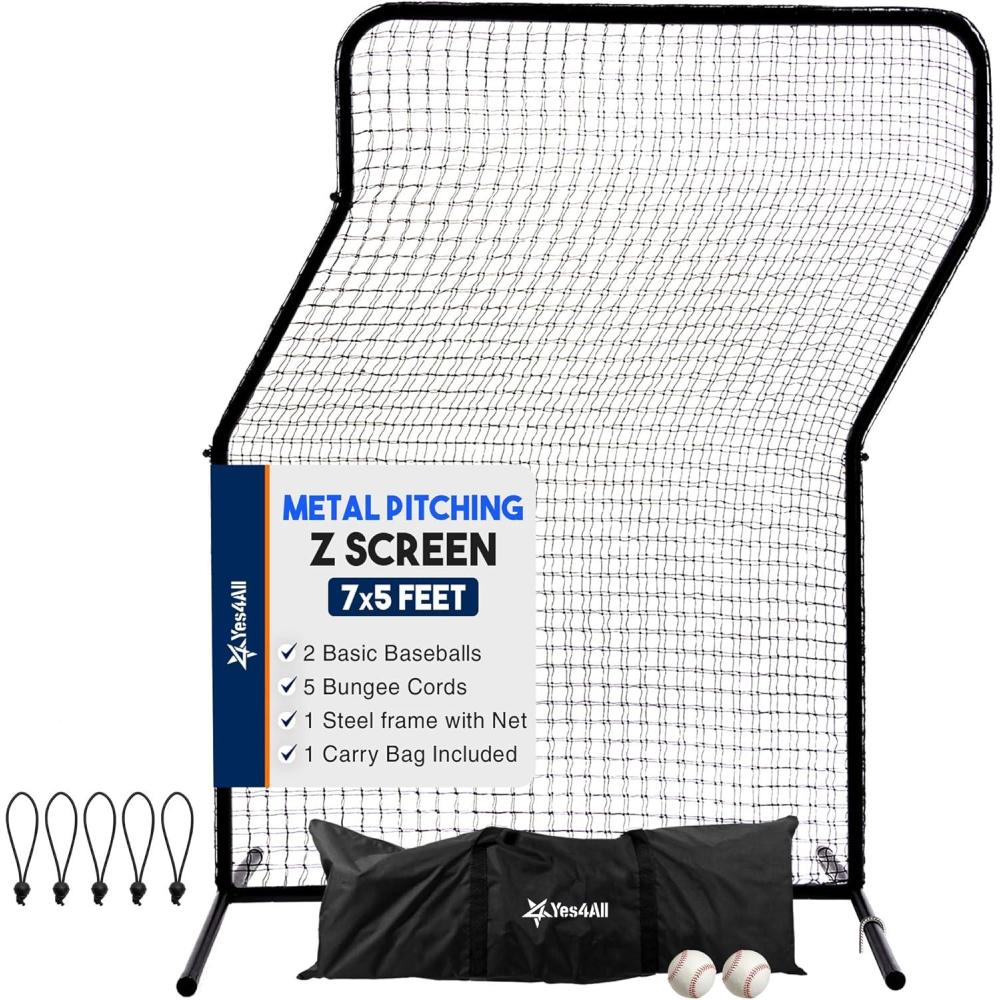 imagePortable LScreen Baseball 7x7ft with 2 Baseballs Rubber Wheels L Screen Baseball for Batting Cage Protective Pitching Screen Net Double Layers Carry Bag Included7x5 ft ZScreen No Wheel