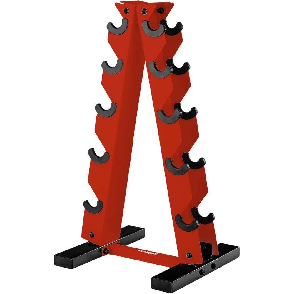 imageYES4ALL Dumbbell Rack Stand Only 5 Tier A Frame Weight Rack for DumbbellsRed