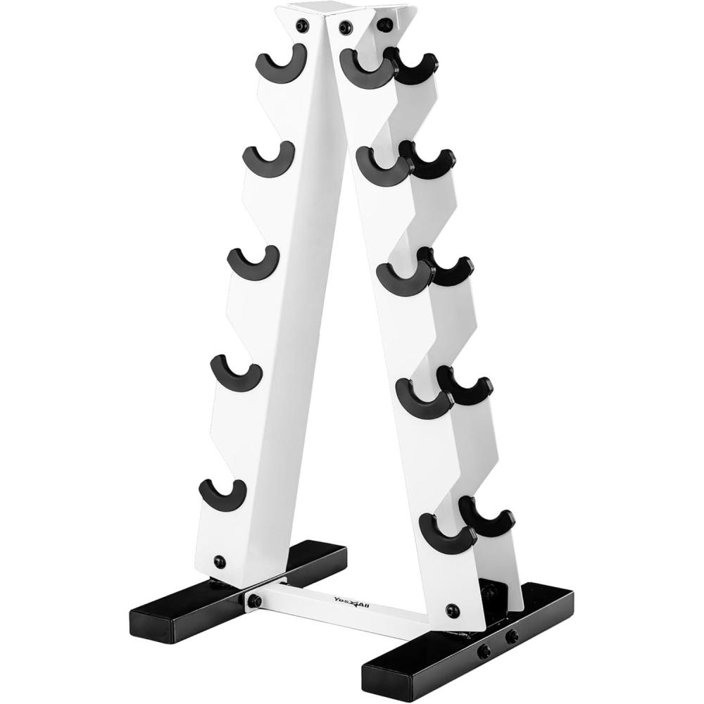 imageYES4ALL Dumbbell Rack Stand Only 5 Tier A Frame Weight Rack for DumbbellsWhite