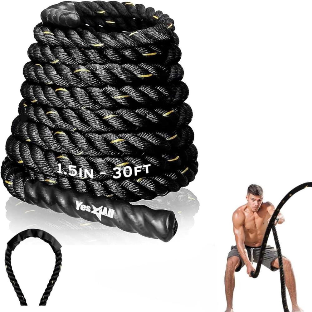 imageYes4All 152 Inch Battle Ropes with Extra Protective Sleeve Workout Ropes for CrossTraining Home Gym ampamp Fitness Exercises Strength Training  304050 Feet Lengths Available15in  30ft