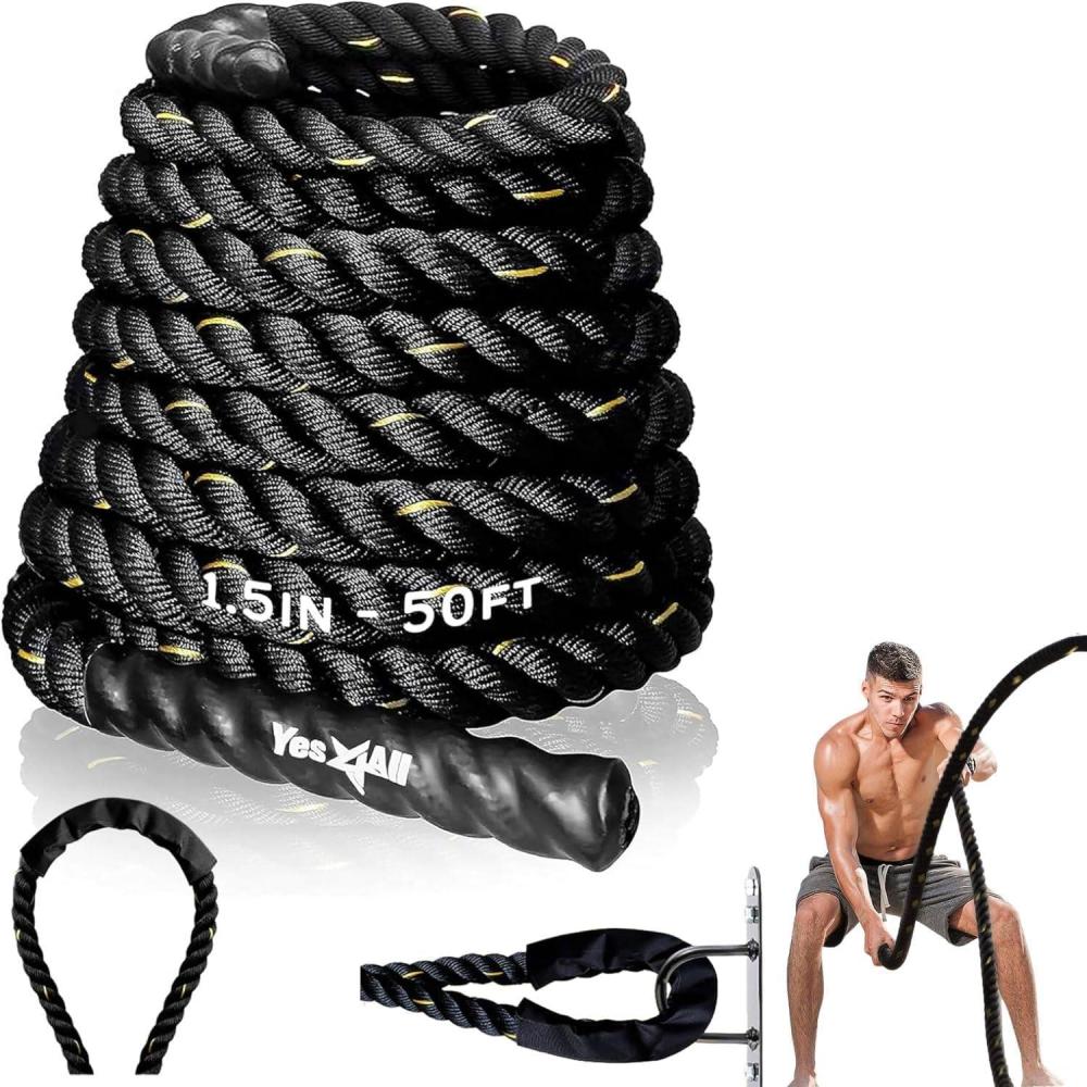imageYes4All 152 Inch Battle Ropes with Extra Protective Sleeve Workout Ropes for CrossTraining Home Gym ampamp Fitness Exercises Strength Training  304050 Feet Lengths Available15 in  50 ft