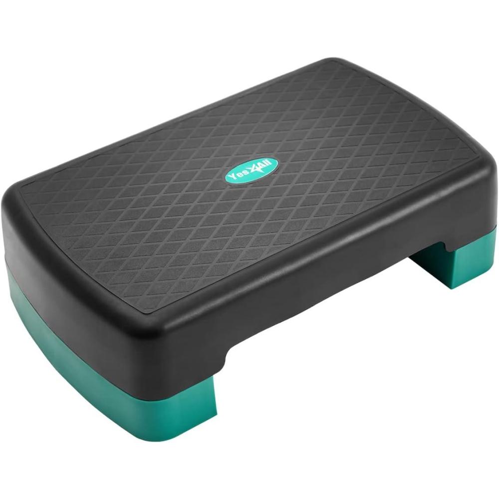 imageYes4All 189quot Aerobic Exercise Step Platform with 2 Risers Adjustable Height Workout Stepper 3quot 51quot for Home GymA Neo Green