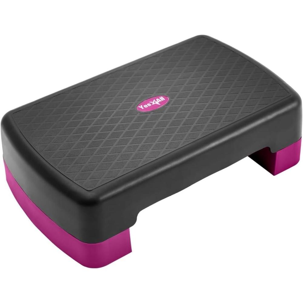 imageYes4All 189quot Aerobic Exercise Step Platform with 2 Risers Adjustable Height Workout Stepper 3quot 51quot for Home GymD PurpleBlack