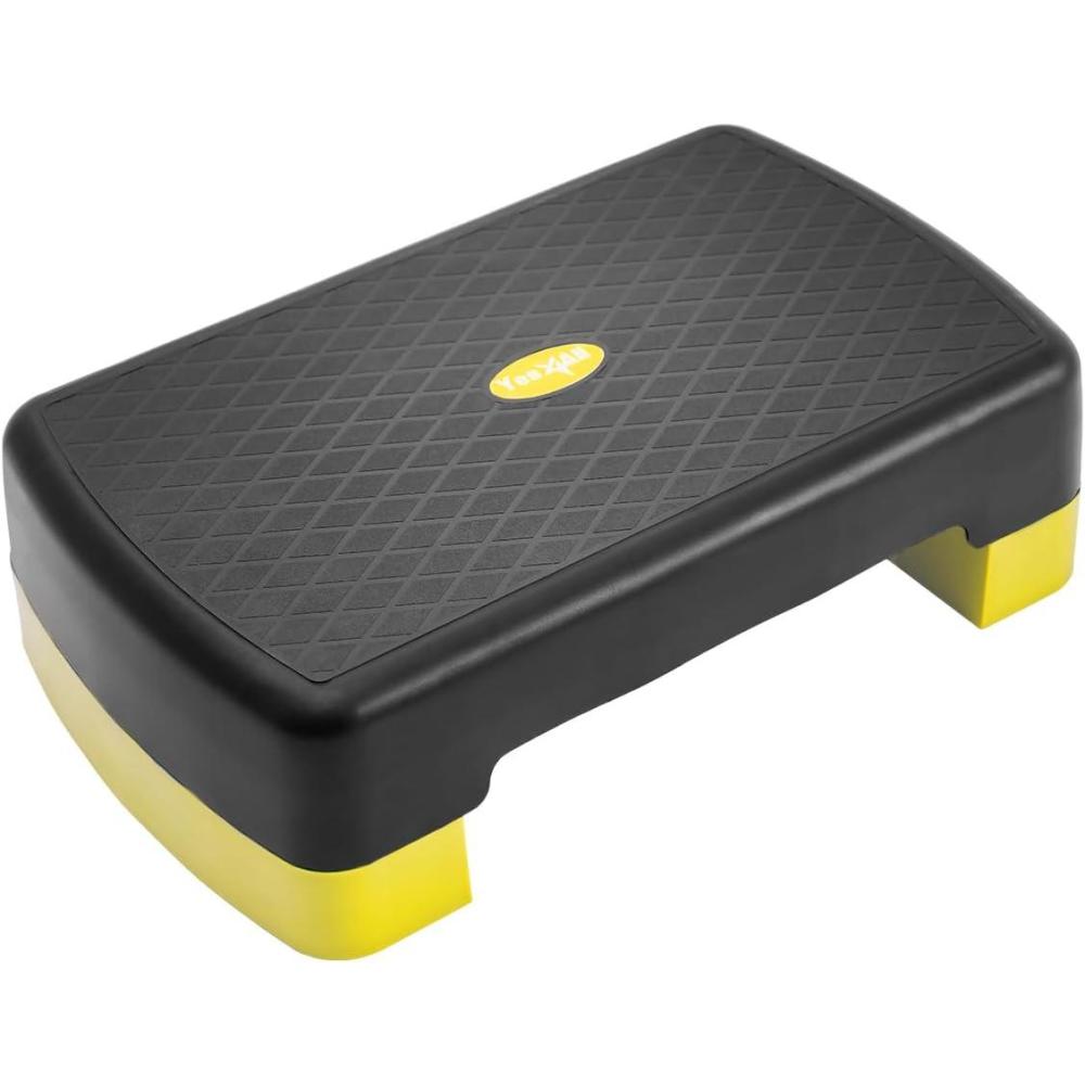 imageYes4All 189quot Aerobic Exercise Step Platform with 2 Risers Adjustable Height Workout Stepper 3quot 51quot for Home GymE YellowBlack