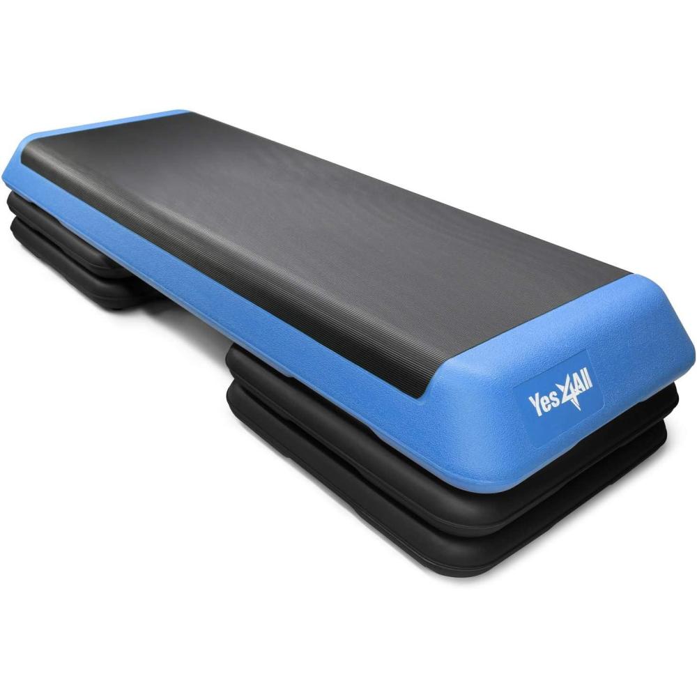 imageYes4All 2in1 Adjustable Aerobic Step Platform Fitness Exercise Stepper with Rocker Balance Board Legs for Home Workout Step Exercise ampamp Balance TrainingE Blue Black