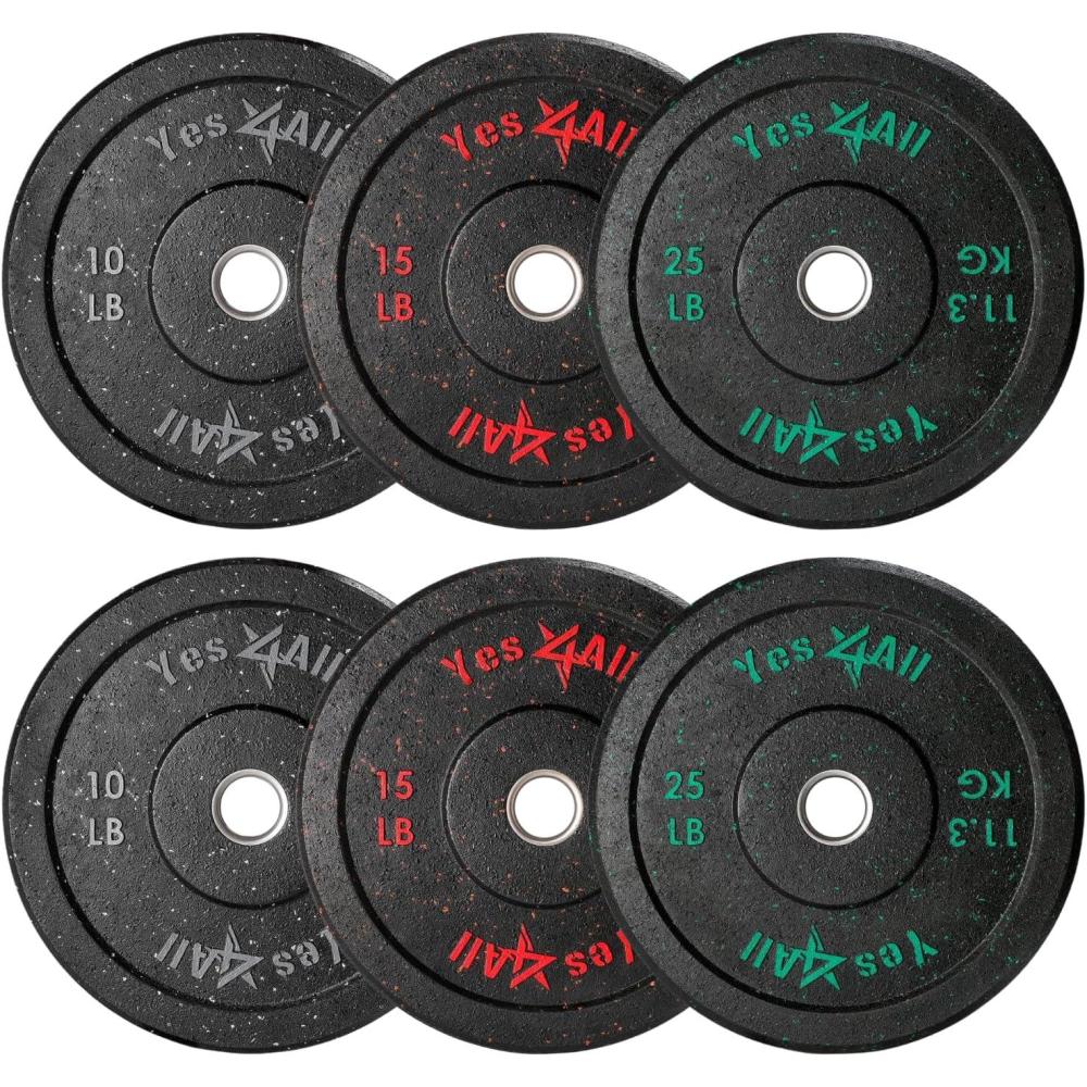 imageYes4All 2quot Bumper Plate 10190 LB Olympic Rubber Weight Plate with Steel Hub for WeightLifting Strength Training Home Gym Less Impact Absorb Bounce ampamp Shock Multiple Options100LB Set