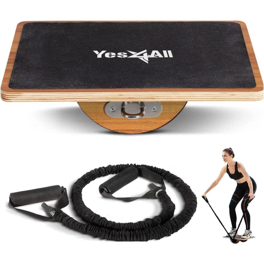 imageYes4All 350LBS Professional Wooden Balance Board for Leg Workout AntiSlip Rocker Board Wobble Board for Standing DeskC Upgraded Combo
