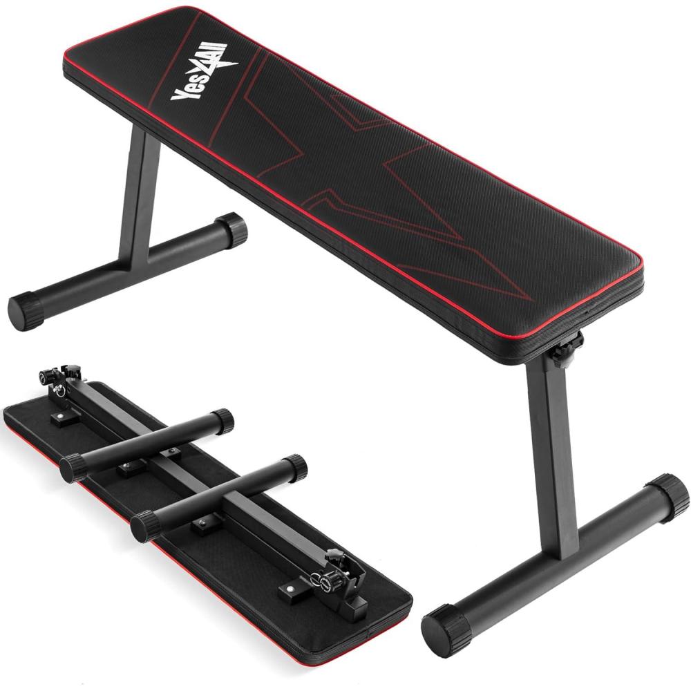 imageYes4All 4145 Inches Flat Weight Bench 25quot Thick Cushion Foldable Bench Press with NonSlip Foot CapsRed