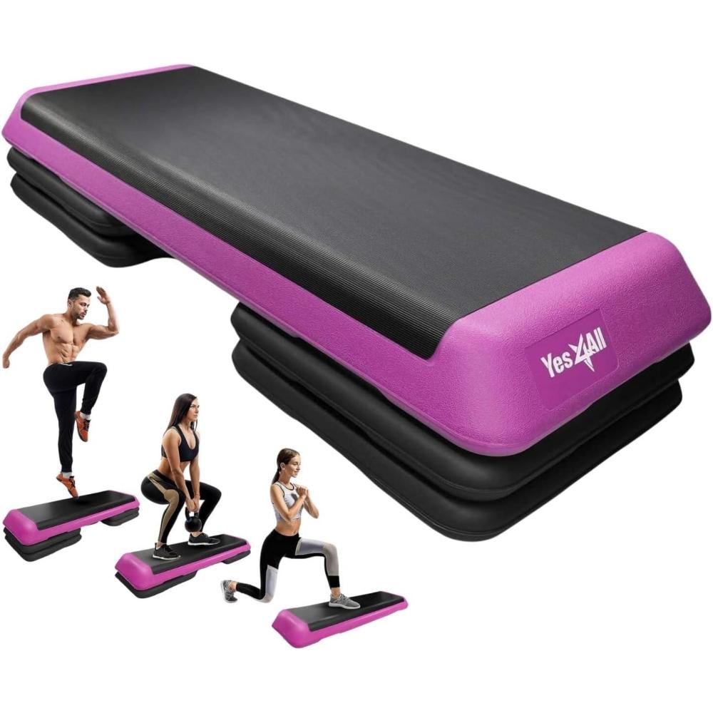 imageYes4All Adjustable Workout Aerobic Exercise Step Platform Health Club Size with 4 Adjustable Risers Included and Extra Risers OptionsC PinkBlack