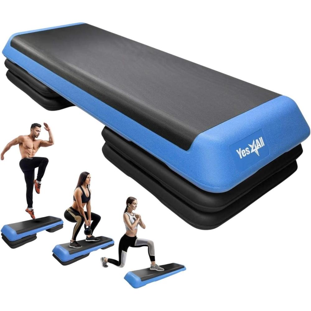 imageYes4All Adjustable Workout Aerobic Exercise Step Platform Health Club Size with 4 Adjustable Risers Included and Extra Risers OptionsE BlueBlack
