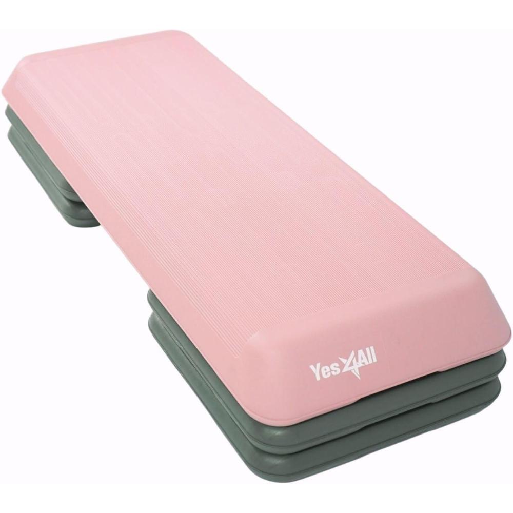 imageYes4All Adjustable Workout Aerobic Exercise Step Platform Health Club Size with 4 Adjustable Risers Included and Extra Risers OptionsF PinkGrey