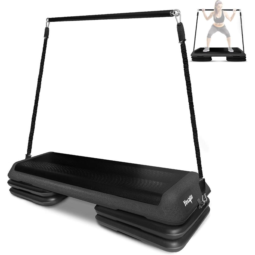 imageYes4All Adjustable Workout Aerobic Exercise Step Platform Health Club Size with 4 Adjustable Risers Included and Extra Risers OptionsG AdapterBlack