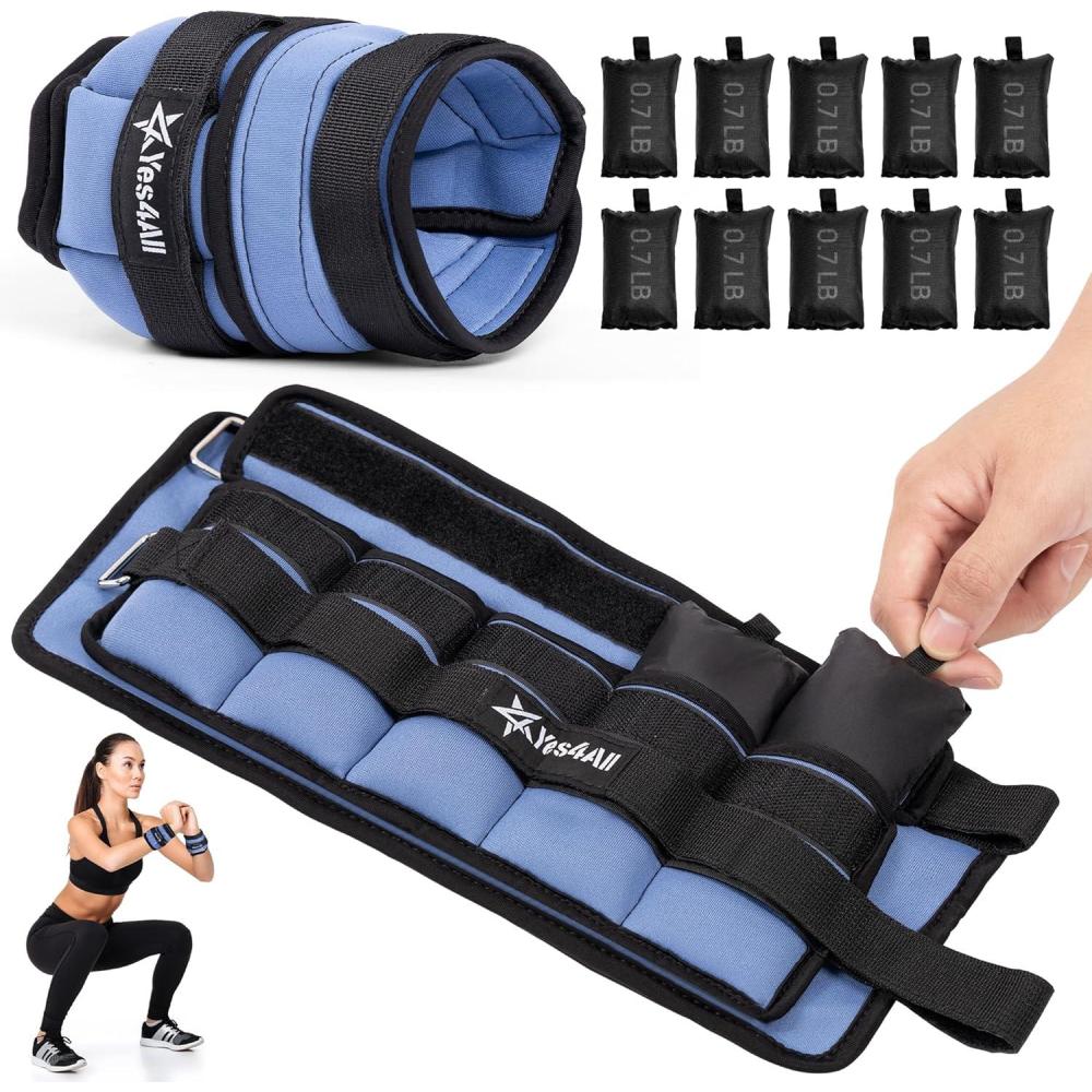 imageYes4All Adjustable Wrist ampamp Ankle Weights 355 LB Pair Leg Weights for Women ampamp Men Weighted Arm Bands with Removable Sandbags for Fitness Pilates Walking Strength Training  Versatile ColorsBlue