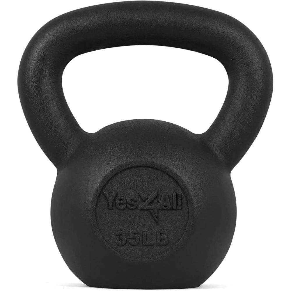 imageYes4All Cast Iron Kettlebell Strength Training Kettlebells 580 Lb 5101520253035404550607080 Lb for Full Body Workout Push up Strength Training  Single ampamp Kettlebell Set of 2 for MenGBlack 35lbs