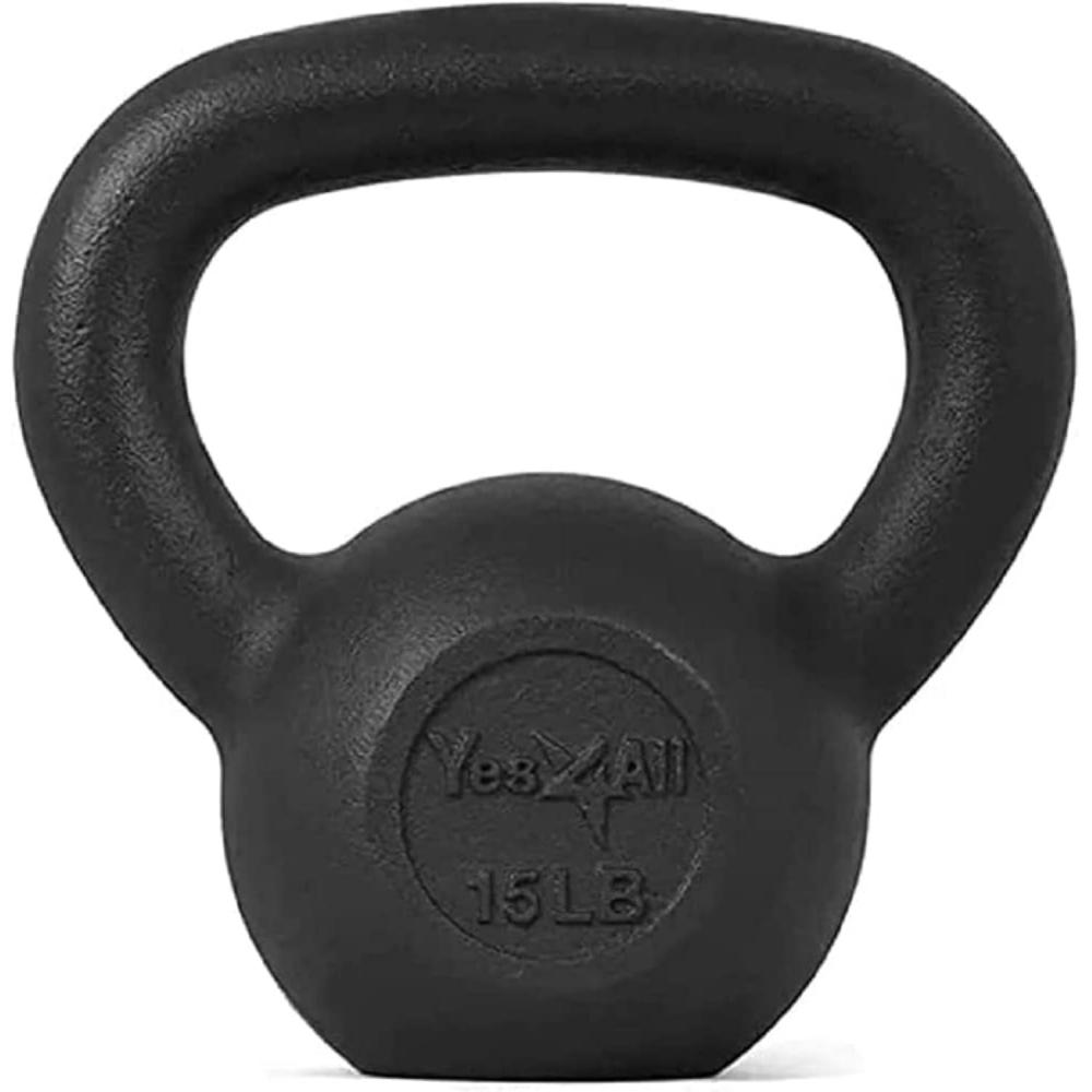 imageYes4All Cast Iron Kettlebell Strength Training Kettlebells 580 Lb 5101520253035404550607080 Lb for Full Body Workout Push up Strength Training  Single ampamp Kettlebell Set of 2 for MenCBlack 15lbs
