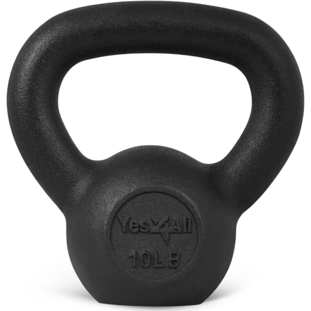 imageYes4All Cast Iron Kettlebell Strength Training Kettlebells 580 Lb 5101520253035404550607080 Lb for Full Body Workout Push up Strength Training  Single ampamp Kettlebell Set of 2 for MenBBlack 10lbs