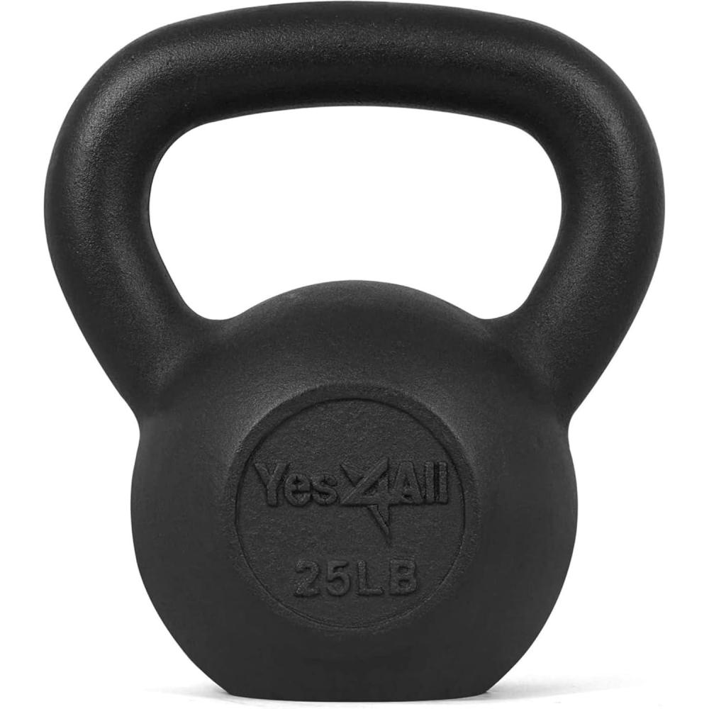 imageYes4All Cast Iron Kettlebell Strength Training Kettlebells 580 Lb 5101520253035404550607080 Lb for Full Body Workout Push up Strength Training  Single ampamp Kettlebell Set of 2 for MenEBlack 25lbs