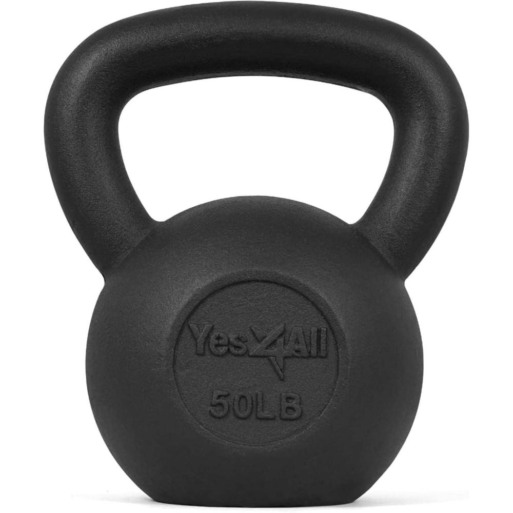 imageYes4All Cast Iron Kettlebell Strength Training Kettlebells 580 Lb 5101520253035404550607080 Lb for Full Body Workout Push up Strength Training  Single ampamp Kettlebell Set of 2 for MenJBlack 50lbs