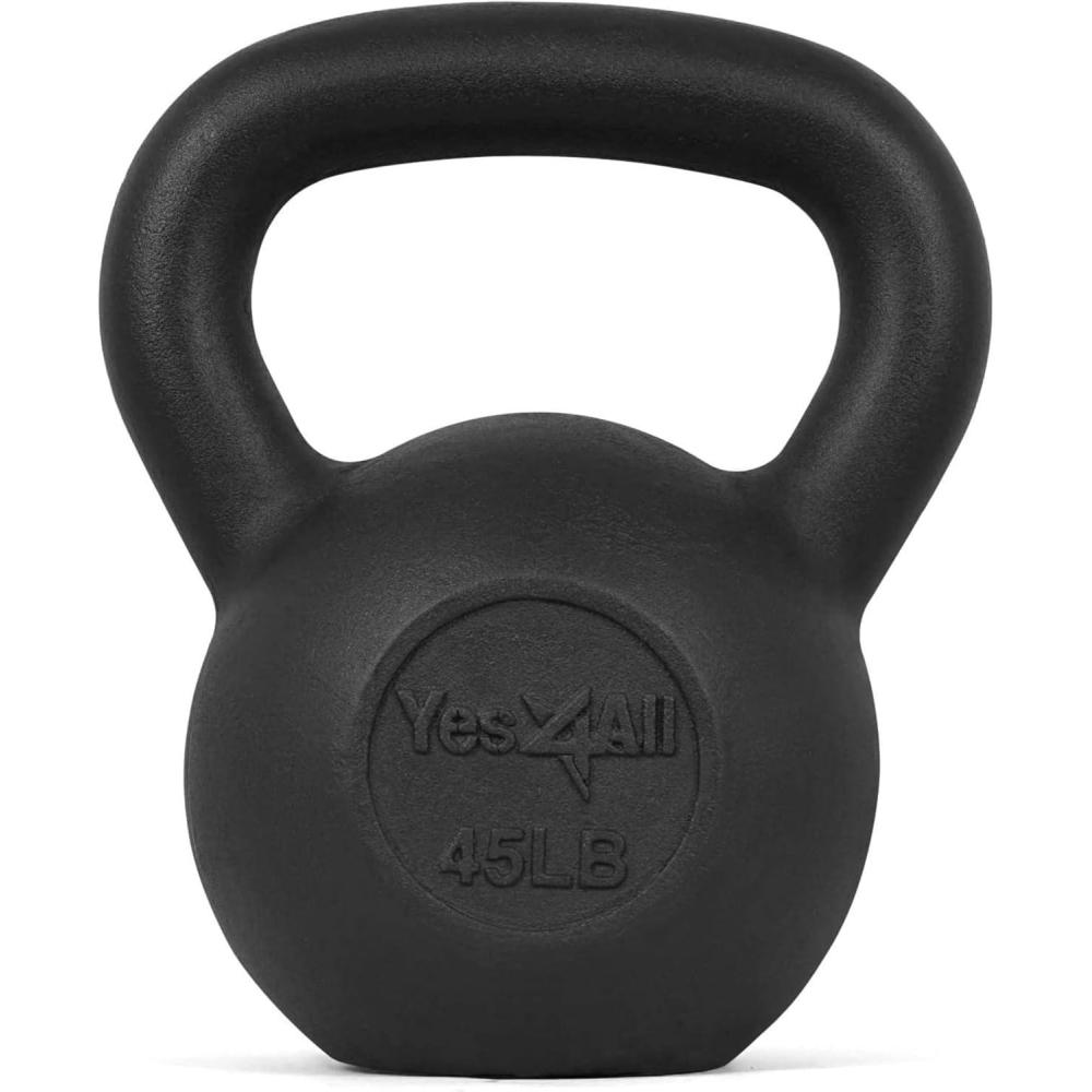 imageYes4All Cast Iron Kettlebell Strength Training Kettlebells 580 Lb 5101520253035404550607080 Lb for Full Body Workout Push up Strength Training  Single ampamp Kettlebell Set of 2 for MenIBlack 45lbs