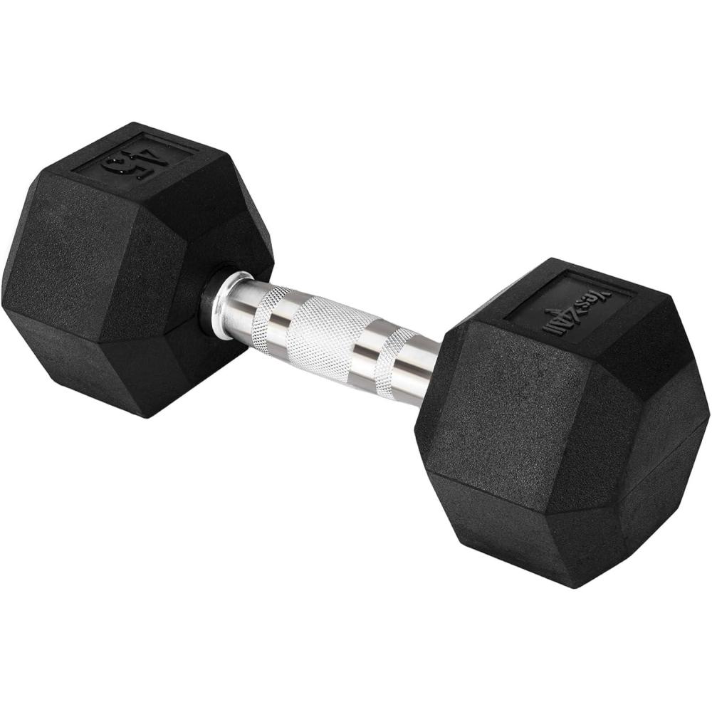 imageYes4All Chrome Grip Encased Hex Dumbbells  Hand Weights With AntiSlip 550 LBS Single45 Pounds  Single