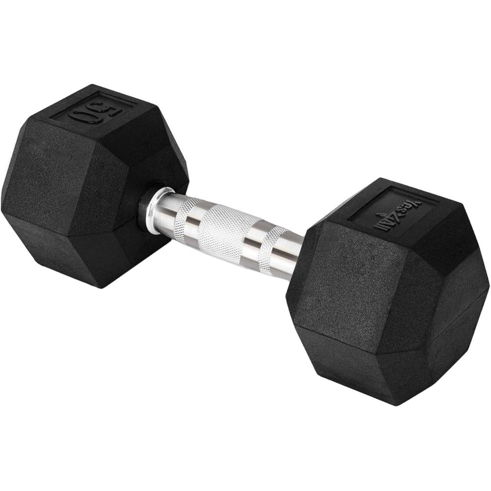 imageYes4All Chrome Grip Encased Hex Dumbbells  Hand Weights With AntiSlip 550 LBS Single50 Pounds  Single