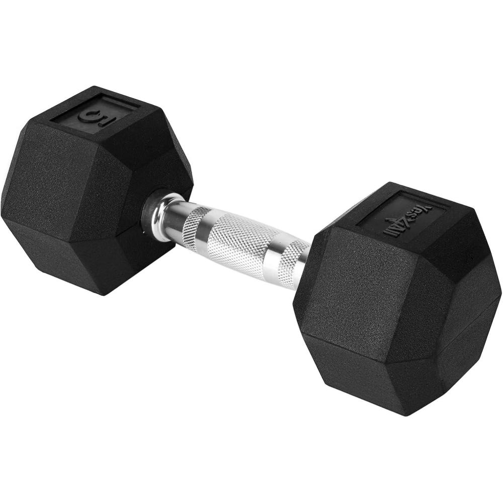 imageYes4All Chrome Grip Encased Hex Dumbbells  Hand Weights With AntiSlip 550 LBS SingleA 5 Pounds  Single