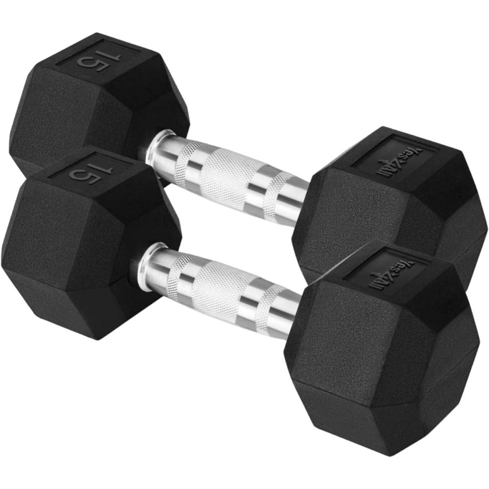 imageYes4All ChromeRubber Grip Encased Hex Dumbbells  Hand Weights With AntiSlip 1030 LBS PairC 15lbs  Pair