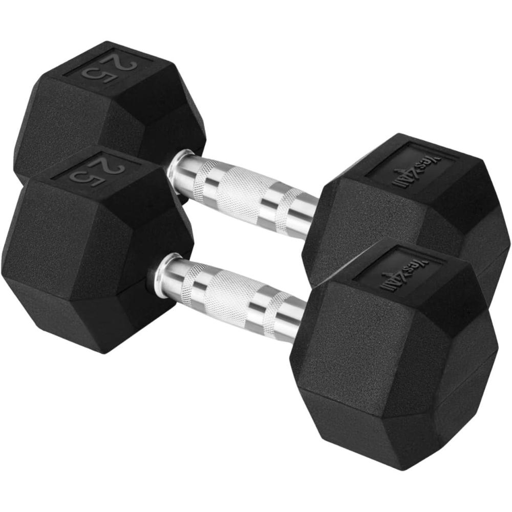 imageYes4All ChromeRubber Grip Encased Hex Dumbbells  Hand Weights With AntiSlip 1030 LBS PairE 25lbs  Pair