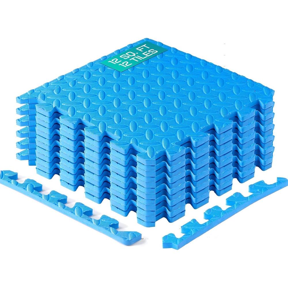 imageYes4All EVA Interlocking Mats Puzzle Floor Tiles Foam Floor Padding with Border for Furniture Home Space Living Room Garage 11153299 SQFTBlue