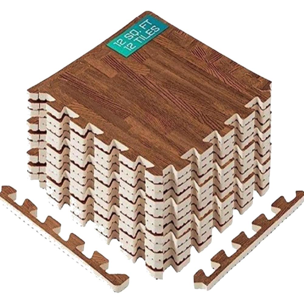imageYes4All EVA Interlocking Mats Puzzle Floor Tiles Foam Floor Padding with Border for Furniture Home Space Living Room Garage 112232 SQFTB Oak Wood Dark