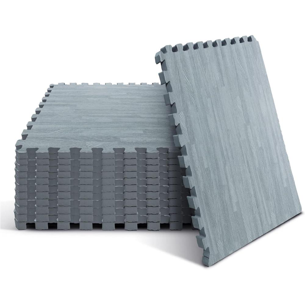 imageYes4All EVA Interlocking Mats Puzzle Floor Tiles Foam Floor Padding with Border for Furniture Home Space Living Room GarageJ 48 Square Feet 12 Tiles  Slate