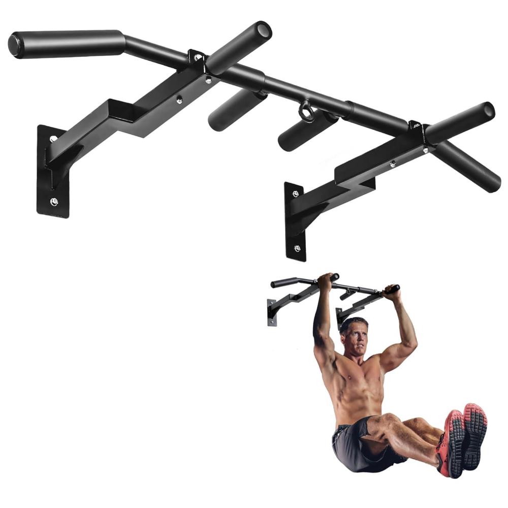 imageYes4All Heavy Duty Wall Mounted Pull Up Bar  MultiGrip CeilingJoist Mount ChinUp Bar for Home Gym Strength Training 300 lb Capacity 5 Grip Steel Joist Mount BlackA Wall and 16 or 24 Stud Mounted Chin Up Bar
