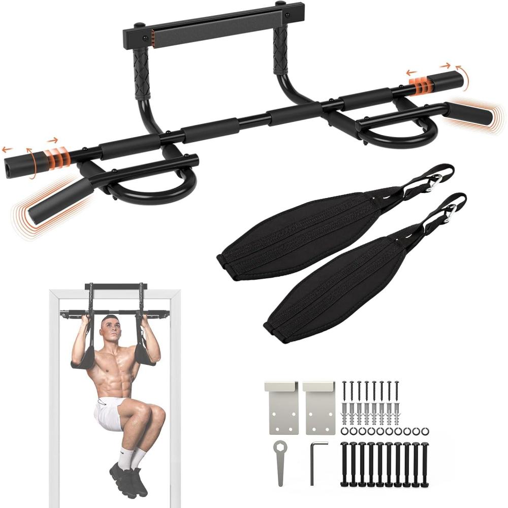 imageYes4All Heavy Duty Wall Mounted Pull Up Bar Over Door Pull Up Bar for Doorway Multi Grip Chin Up Bar Sturdy Strength Training Bars ampamp Durable Gym Bar for Home ExercisePremium Pull Up Bar XSP Ab Straps