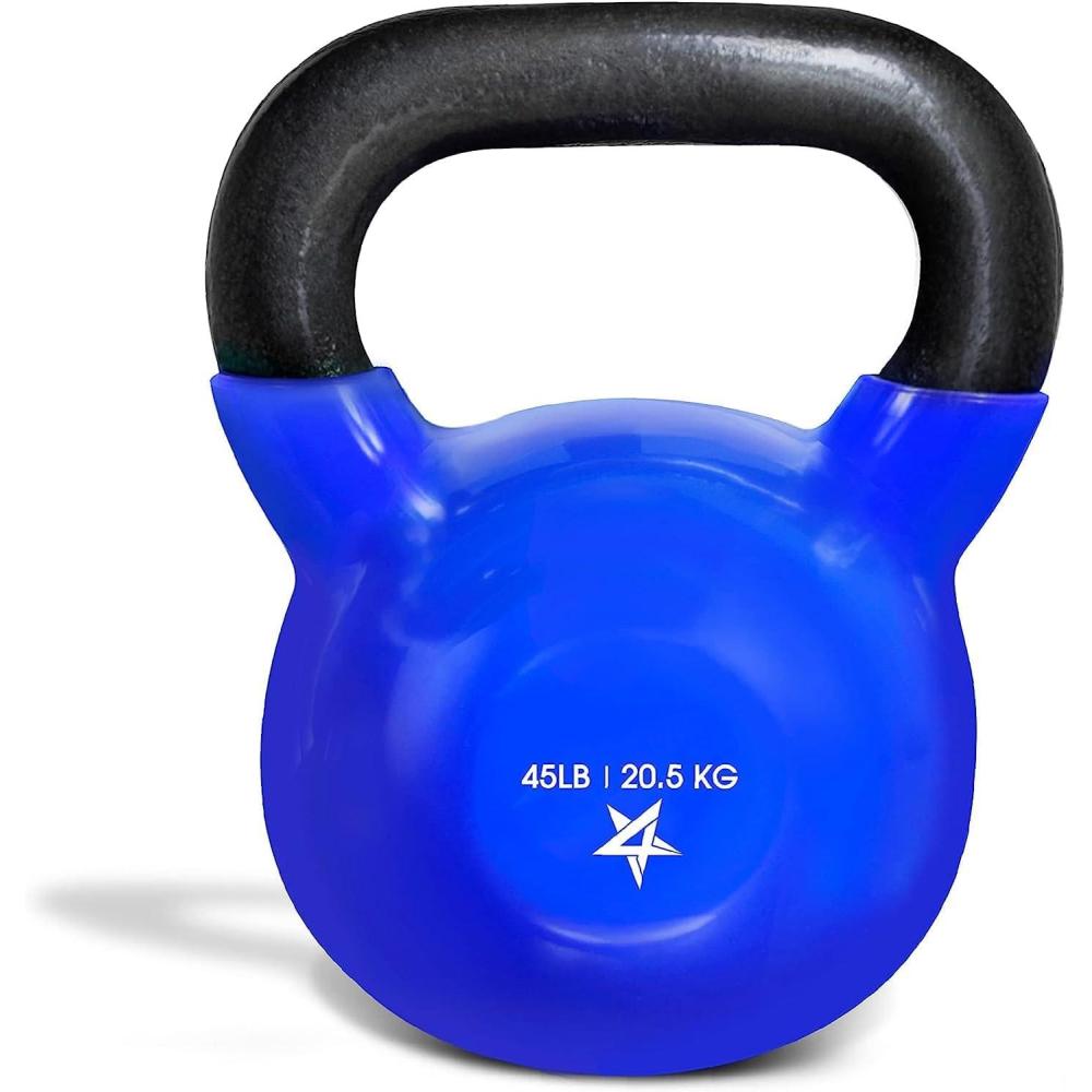 imageYes4All Kettlebell 5100 LB Vinyl Coated Cast Iron Strength Training Kettlebells for Home Gym Exercises Fitness Full Body Workout Equipment Push Ups and Grip StrengthI 45LB  Dark Blue