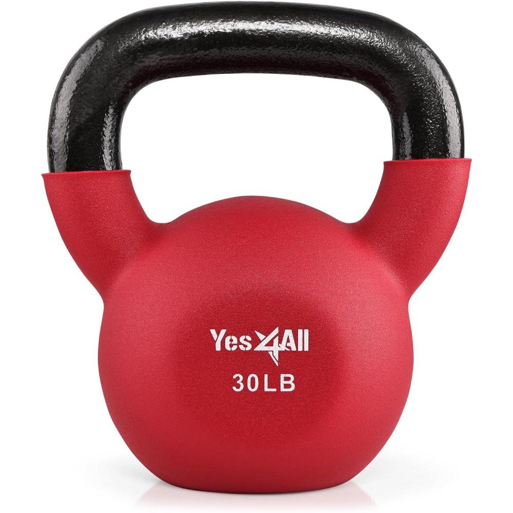 imageYes4All Kettlebell 565 LB Neoprene Coated Cast Iron Kettlebells Wide Grip Handle ampamp Flat Bottom for Swings Squats Deadlifts Push Ups ampamp Full Body Training at Home Gym Single ampamp SetH 30LB Ruby