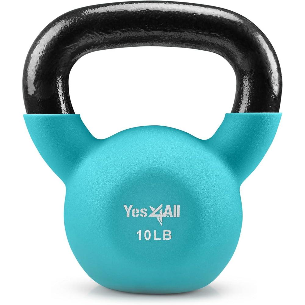 imageYes4All Kettlebell 565 LB Neoprene Coated Cast Iron Kettlebells Wide Grip Handle ampamp Flat Bottom for Swings Squats Deadlifts Push Ups ampamp Full Body Training at Home Gym Single ampamp SetB 10LB Peacock Blue