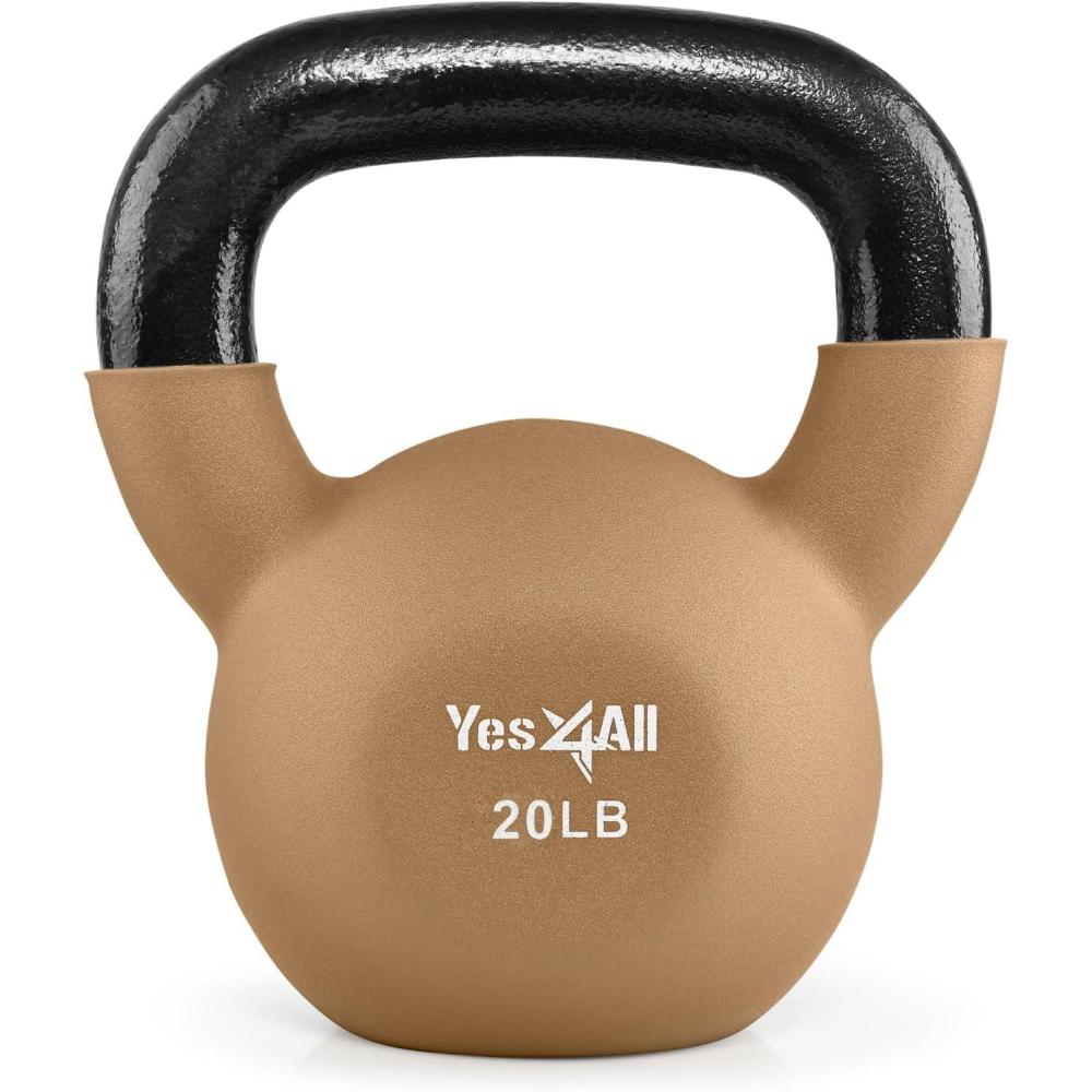 imageYes4All Kettlebell 565 LB Neoprene Coated Cast Iron Kettlebells Wide Grip Handle ampamp Flat Bottom for Swings Squats Deadlifts Push Ups ampamp Full Body Training at Home Gym Single ampamp SetF 20LB Iced Latte