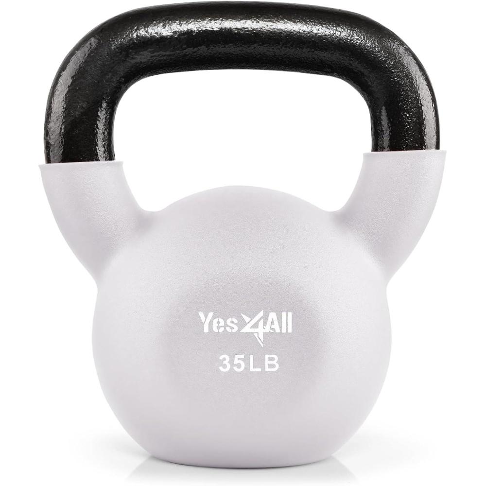 imageYes4All Kettlebell 565 LB Neoprene Coated Cast Iron Kettlebells Wide Grip Handle ampamp Flat Bottom for Swings Squats Deadlifts Push Ups ampamp Full Body Training at Home Gym Single ampamp SetH 35LB Cloud Dancer
