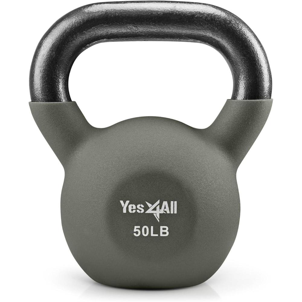 imageYes4All Kettlebell 565 LB Neoprene Coated Cast Iron Kettlebells Wide Grip Handle ampamp Flat Bottom for Swings Squats Deadlifts Push Ups ampamp Full Body Training at Home Gym Single ampamp SetW 50LB