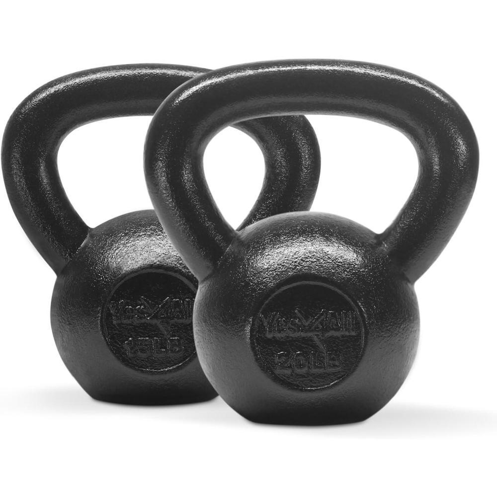 imageYes4All Kettlebell Sets 5 10 15 20 25 30 LB Cast Iron Strength Training Kettlebells Wide Handles ampamp Flat Bottom MultiLevel from Beginners to Pros for Strength Training ampamp Home GymB 15 20 lbs