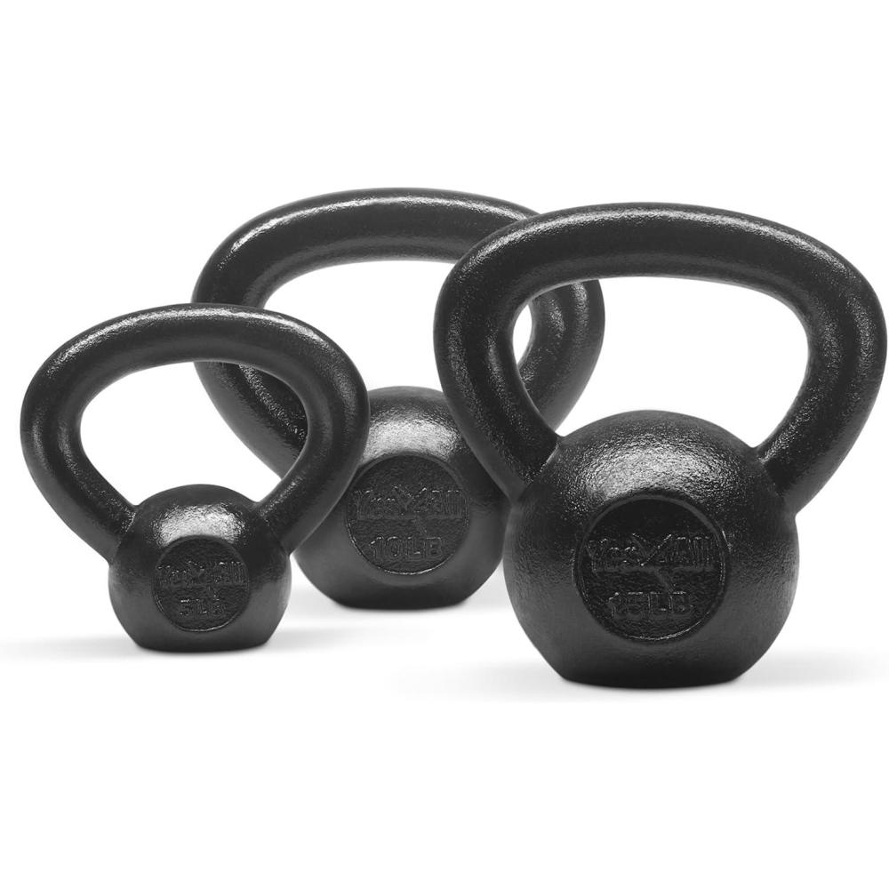 imageYes4All Kettlebell Sets 5 10 15 20 25 30 LB Cast Iron Strength Training Kettlebells Wide Handles ampamp Flat Bottom MultiLevel from Beginners to Pros for Strength Training ampamp Home GymD 5 10 15 lbs